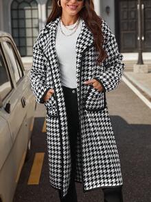 SHEIN Clasi 千鳥格印花落肩袖花呢外套 - 黑與白 - 查看 4