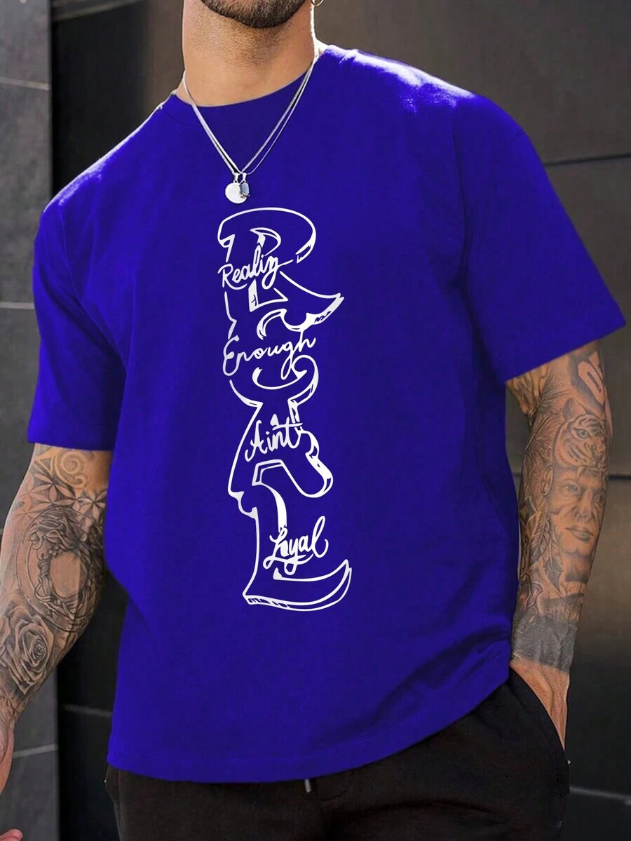 Manfinity 男士字母印花t恤 - 藏蓝色 - 查看 1