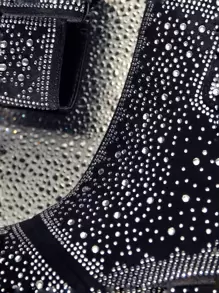 New Arrival Pointed Toe Fashion Women's Short Boots, Black Rhinestone Inlay Style With 3d Shiny Rhinestone, Zipper Closure - Black - View 4