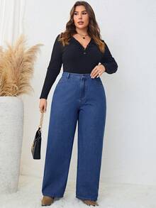 SHEIN LUNE Hơn Cao eo Quần legging thẳng - Màu xanh lam - Xem 6