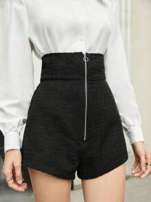 BizChic Zip Up Solid Shorts - Green - View 7