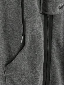 SHEIN LUNE Plus Zip Up Drawstring Hooded High Low Hem Coat - Dark Grey - View 3