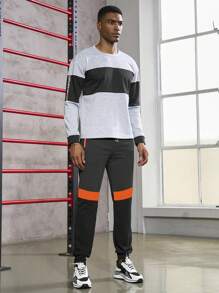 Manfinity Sport Corelite 男士字母圖案撞色腰部抽繩衛褲 - 淺灰色 - 查看 3