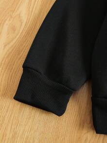 SHEIN EZwear 字母圖案加絨內裏運動衫&腰部抽繩衛褲 - 黑色 - 查看 7