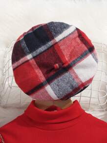 SHEIN 女大童高領羊腿袖T恤&格紋印花腰帶半身裙&帽適用於聖誕 - 紅色 - 查看 6