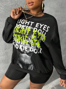 Slaydiva Plus Slogan Graphic Drop Shoulder Sweatshirt - Black - View 4