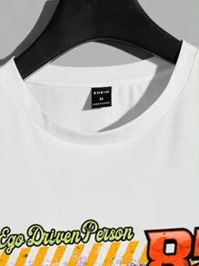 Manfinity Men Car & Slogan Graphic Tee - White - View 4
