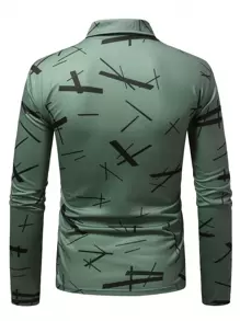 Manfinity Nam In Hình học Khóa kéo nửa mở Áo polo - màu xanh lá - Xem 2