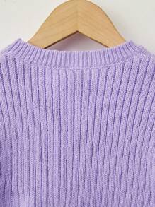 SHEIN Cô Gái Trẻ Nơ mặt trước Đồ đan Ribbed Áo len - Màu tím - Xem 7