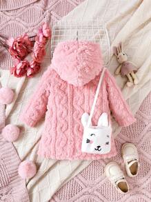 女嬰素色連帽絨毛洋裝不附帶包 - 粉色 - 查看 2