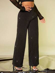 SHEIN SXY Glitter Rhinestone Decoration Wide Leg Pants