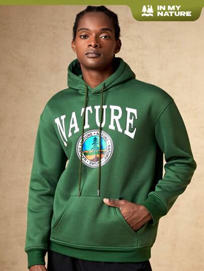In My Nature Men Letter Graphic Kangaroo Pocket Drawstring Hoodie
