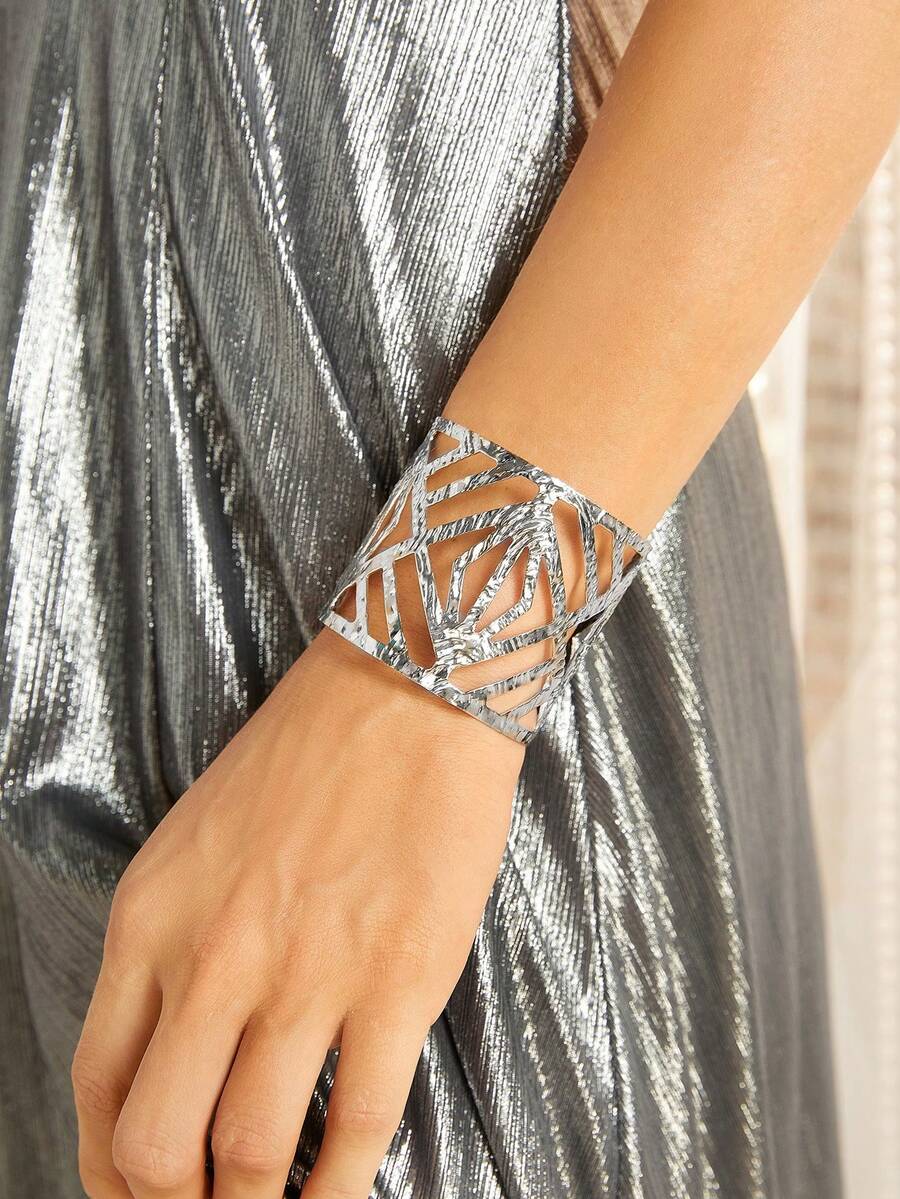 SHEIN Belle Đơn giản Xu hướng: Cắt giảm Mở Vòng tay - Bạc - Xem 1