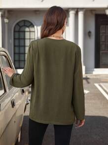 SHEIN LUNE Waterfall Collar Open Front Coat - Army Green - View 2