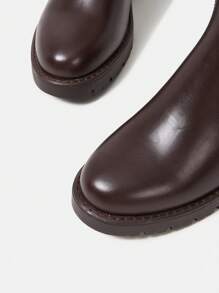 SheIn MOD Women's Fashionable & Comfortable Brown Buckle Decorated Warm Motorcycle Boots - Brown - View 4