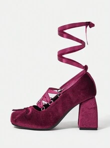 SheIn MOD Gót dày Giầy Ballet - Màu Đỏ Sâu - Xem 1