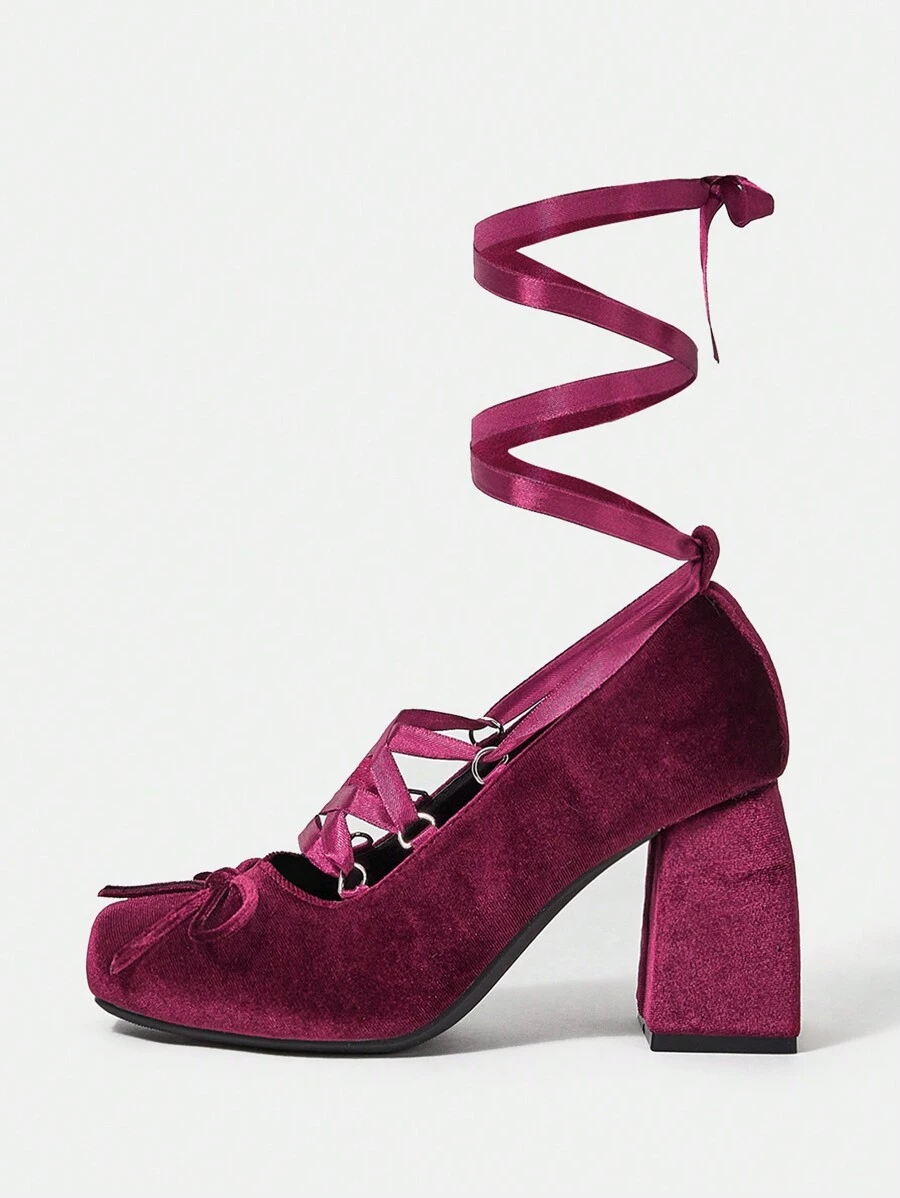 SheIn MOD Gót dày Giầy Ballet - Màu Đỏ Sâu - Xem 1