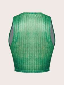 SHEIN ICON Figure & Letter Graphic Crop Summer Tank Top - Green - View 2