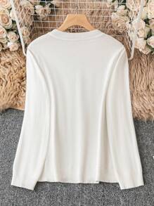 SHEIN Clasi 大碼素色圓領套頭毛衣 - 米色 - 查看 2