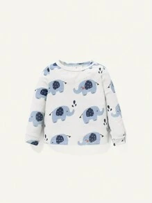 Cozy Pixies Set Pigiama Snug Fit Per Bambino Con Motivo Elefante Cartone Animato, Include Maglietta A Maniche Lunghe E Pantaloni