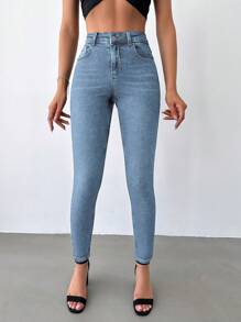 EURMUSE 高腰緊身牛仔褲 - 淺色水洗藍 - 查看 3