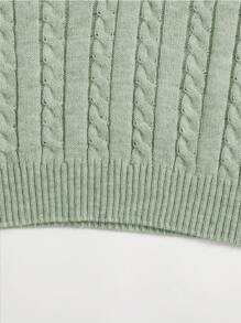 Elamini Solid Color V-Neck Twist Knit Casual Pullover Sweater Vest - Green - View 4