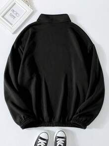 Nam Đồ họa Chữ cái Dây kéo mặt trước Lót nhiệt Áo nỉ - màu đen - Xem 2