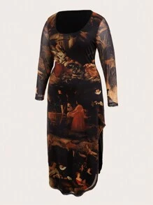 Flirla Hơn Đồ họa Hình Lưới Đầm - Nhiều màu - Xem 5