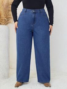 SHEIN LUNE Hơn Cao eo Quần legging thẳng - Màu xanh lam - Xem 1