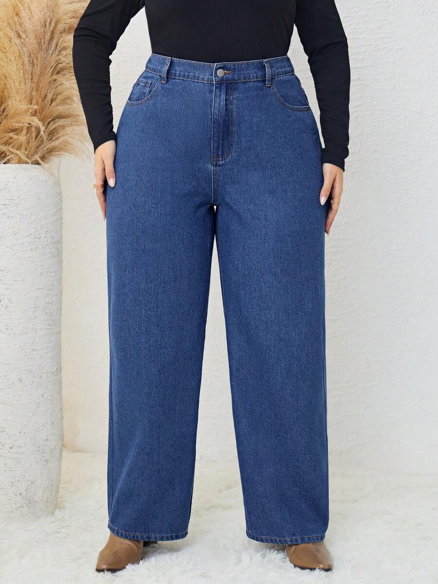 SHEIN LUNE Hơn Cao eo Quần legging thẳng - Màu xanh lam - Xem 1