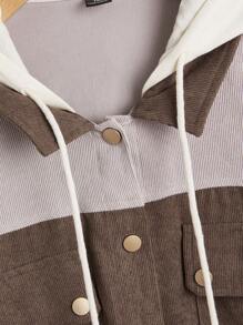 SHEIN EZwear Plus Two Tone Drop Shoulder Drawstring Hooded Coat - Multicolor - View 5