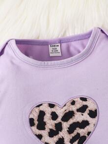 女嬰愛心刺繡荷葉邊連身背心&豹紋印花長褲 - 紫色 - 查看 3