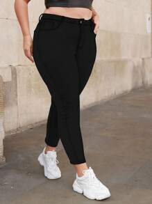 SHEIN Essnce Plus Slant Pocket Cropped Skinny Jeans - Black - View 4