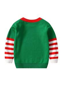 Young Boy Christmas Slogan & Striped Pattern Sweater - Green - View 2