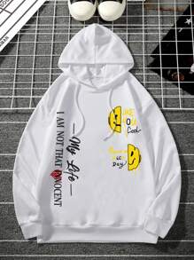 Manfinity EMRG 男士連帽休閒時尚運動衫,印有文字和卡通圖案 - 白色 - 查看 3