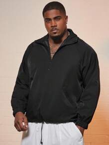 Manfinity Homme 男式加大半拉链插肩袖抽绳下摆户外风衣夹克 - 黑色 - 查看 1
