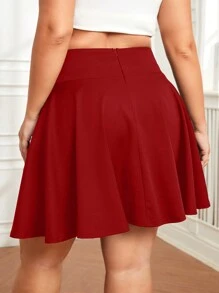 Flirla Plus High Waist Flare Hem Skirt - Red - View 2