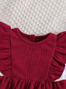 Baby Girl Ruffle Trim Peplum Top & Pants - Burgundy - View 3
