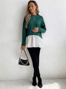 SHEIN Maternity Two Tone Drop Shoulder Peplum Tee - Multicolor - View 4