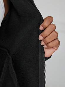 SHEIN Tween Girl Raglan Sleeve Zipper Up Placket Hooded Sports Jacket - Black - View 3