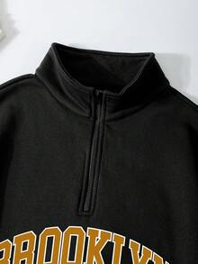 Nam Đồ họa Chữ cái Dây kéo mặt trước Lót nhiệt Áo nỉ - màu đen - Xem 3