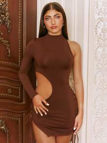 SHEIN X GiudiceGirls One Shoulder Cut Out Drawstring Side Bodycon Dress