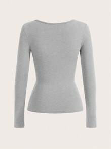 Tseoso Áo thun cổ chữ V trơn - Màu Xám nhạt - Xem 2