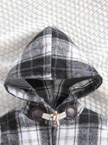 SHEIN 男嬰格紋印花連帽行李袋粗花呢花呢外套 - 黑與白 - 查看 5