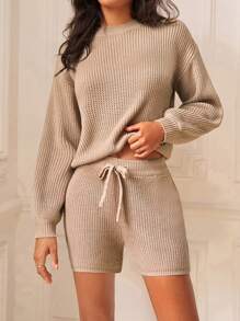 SHEIN Frenchy Jersey de hombros caídos & Shorts tejidos de cintura con cordón