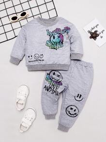 Baby Boy Cartoon Graphic Sweatshirt & Sweatpants - Light Grey - View 1