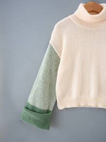 Teenager Mädchen Pullover mit Farbblock, Rollkragen, Drop Shoulder