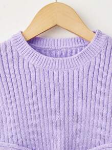 SHEIN Cô Gái Trẻ Nơ mặt trước Đồ đan Ribbed Áo len - Màu tím - Xem 3