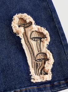 ROMWE Fairycore Chi tiết được vá Quần ống loe - Màu xanh ngọc - Xem 4