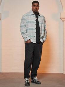 Manfinity Homme 男士大码幾何印花前紐扣襯衫式夾克 - 彩色 - 查看 4